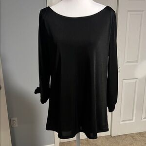 White House Black Market Classic Black Shiny Top with cut out sleeves